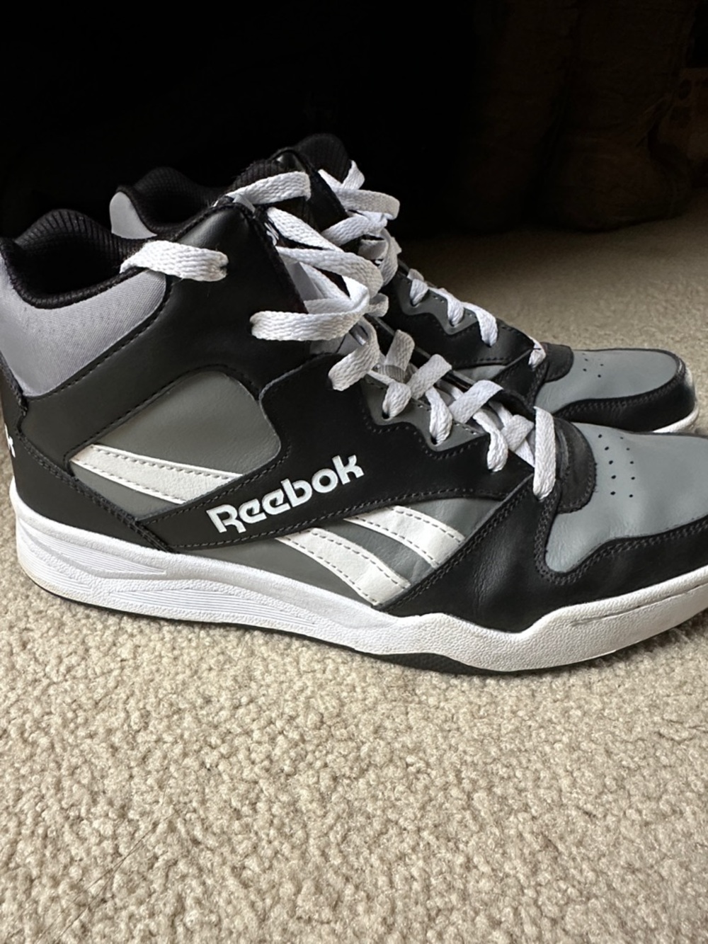 Reebok Black, Gray & White Mid-Top Sneakers